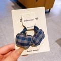 Handmade hair ties featuring two blue and brown plaid fabric apple charms on elastic bands - Apple Hair Tie
