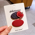 Ensemble de deux pinces à cheveux fait main avec broderie pomme rouge et tissu à carreaux - Pomme Rouge