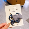 Kids plaid and grey bow hair ties set with blue elastic spiral rings on card - Bow Tie Hair Tie