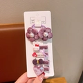 Kids purple flower hair set with velvet clips and pearl elastic ties for girls - Purple Series