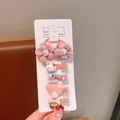 Pink cartoon girl hair accessory set with velvet flower elastic bands and rabbit clips - Pink Series