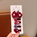 Set de 6 accessoires cheveux pour enfants avec fleurs en velours bordeaux et lapins - Série Vin Rouge