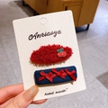 Set de barrettes pour enfants avec nuage en polaire rouge cerise et nœud bleu marine - Cerise en Peluche