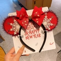 Christmas reindeer antler headband with plush brown bear and festive red holiday details - 12-Big Ears Headband