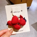 Lot de deux chouchous nœuds rouges en tissu avec ruban marine sur carte support - Chouchou Nœud Rouge