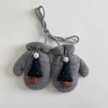 Grey knitted mittens for kids with tree patch decoration and anti-lost neck string - Gray (Gloves)