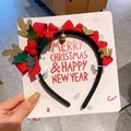 Christmas reindeer antler headband with a red bow, golden bells, and plush berries - 11-Elk Headband