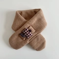 Khaki knit scarf for kids with ribbed texture and cute plaid bear doll pendant - Khaki (Scarf)