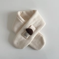 Off-white ribbed knit scarf for kids with a cute 3D mushroom applique detail - White (Scarf)