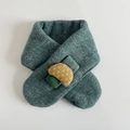Green knit scarf for kids with a yellow mushroom charm and thick texture - Green (Scarf)