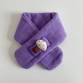 Kids purple ribbed knit scarf with cute mushroom embroidery for winter warmth - Purple (Scarf)