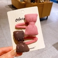 Süße Stoff-Haarschleifen für Mädchen mit rosa und braunen Mustern im Doppelpack - Schleifen BB Klammer (X1530)