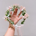 Diadema de flores princesa con flores de tela rosa y blanco y cintas de seda - Rosa Blanco