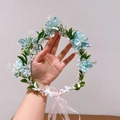 Serre-tête floral fait main pour filles avec fleurs en soie bleu clair et ruban - Bleu