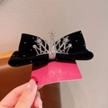 Black velvet bow hair clip with a sparkling silver crown and rhinestone detail - Black Rhinestone Dot Bow