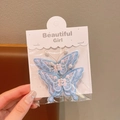 Barrettes papillon en tulle bleu clair avec broderie florale rose et perles pour filles - Bleu
