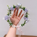 Serre-tête princesse avec fleurs en soie violettes et ruban rose pour filles - Violet