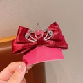 Barrette à cheveux en velours rouge avec couronne en strass pour coiffure festive - Nœud Couronne Princesse Bordeaux