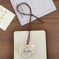 Plaid fabric heart necklace with lace trim and Smile embroidery in pastoral style - Embroidered Heart