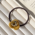 Elegant mustard yellow acetate rose hair tie with marble texture on elastic band - Orange Brown