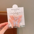 Coppia di fermagli per capelli a farfalla ricamati arancione e blu con perle su carta - Arancione