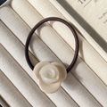 Elegant beige and white resin rose hair tie with a durable dark brown elastic band - Milk White