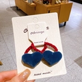 Velvet heart bow hair tie in red and blue contrast with soft flocking detail - Wave Ring Blue Heart