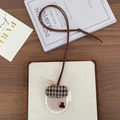 Cute acorn fabric necklace pendant with brown plaid, beige corduroy and lace details - Milk Tea Cup