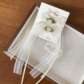 Set of two elegant white lace bow hair clips with cream roses and silk ribbons - Hair Clip / Yellow