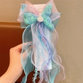 Pastel mermaid hair clip with sequins, butterfly wings and long organza ribbons - Blue Mermaid Tail Clip