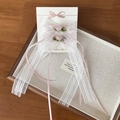 Sweet white lace bow hair clips with pink roses and long ribbon streamers on card - Hair Clip / Pink