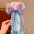 Pink and blue mermaid sequin bow hair clip with shell charm and long wavy ribbons - Purple Mermaid Tail Clip