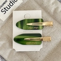 Set di fermagli per capelli in acetato verde scuro effetto marmo con clip dorate - Verde