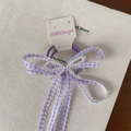 Sweet ballet style purple plaid bow hair clip with white pearls and lace ribbon - Hair Tie / Purple