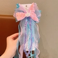 Princess mermaid hair clip with pink sequins, blue organza bow and small seashell - Pink Ballet Shoe Hair Clip