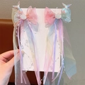 Pink and blue mermaid tail hair clips with sparkling sequins and organza ribbons - Pink Shell Style