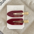 Set di due fermagli per capelli in acetato rosso scuro con scritta dorata e base in metallo - 4-Rosso