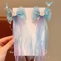 Sparkling mermaid tail hair clips for girls featuring blue mesh and pearl tassels - Blue Shell Style