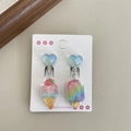 Kids clip-on earrings with resin ice cream cone and rainbow popsicle shapes in blue - 2-ice Cream Cone