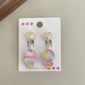 Orecchini a clip a cuore arcobaleno con ciondoli a lecca-lecca e caramelle a vortice - Stile Pesciolino E Lecca-Lecca