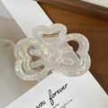 Elegant pearlescent white acrylic butterfly hair claw clip with a strong golden spring - Iridescent White