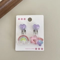 Orecchini a clip per bambina con cuore viola, arcobaleno e stelle glitterate - Stile Nuvole Arcobaleno E Stella a Cinque Punte