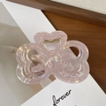 Pink pearlescent butterfly hair claw clip with heart shaped wings and golden spring - Holographic Pink