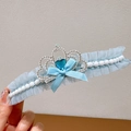 Diadema de princesa azul claro con encaje, perlas y corona de diamantes - Corona de corazón