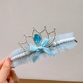 Pinza de corona azul con lazo de encaje y perlas para peinados de moño para niñas - Corona en Forma de Abanico