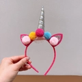 Glittery silver unicorn headband with rose pink plush balls for girls' birthdays - Silver Hairball