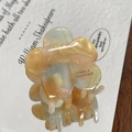 Floral acetate hair claw clip with orange marble pattern and France handmade logo - Rainbow