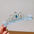 Blue lace crown hair clip for girls featuring silver rhinestones and a teardrop gemstone - Teardrop Crown