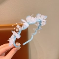 Delicate light blue organza butterfly hairband with pearls and rhinestones for girls - Blue