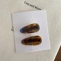 Water drop hair clip set with brown amber tortoise shell texture and handmade finish - Blue-Brown